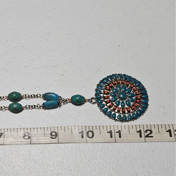 Vintage Native American Turquoise Sunbeam Concho Pendant Necklace Jewelry Women - Picture 8 of 8
